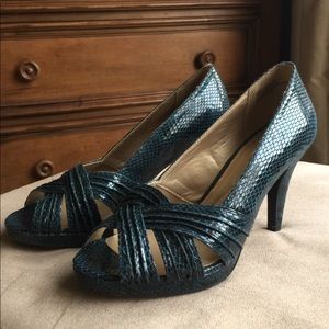 Blue Snakeskin Pumps